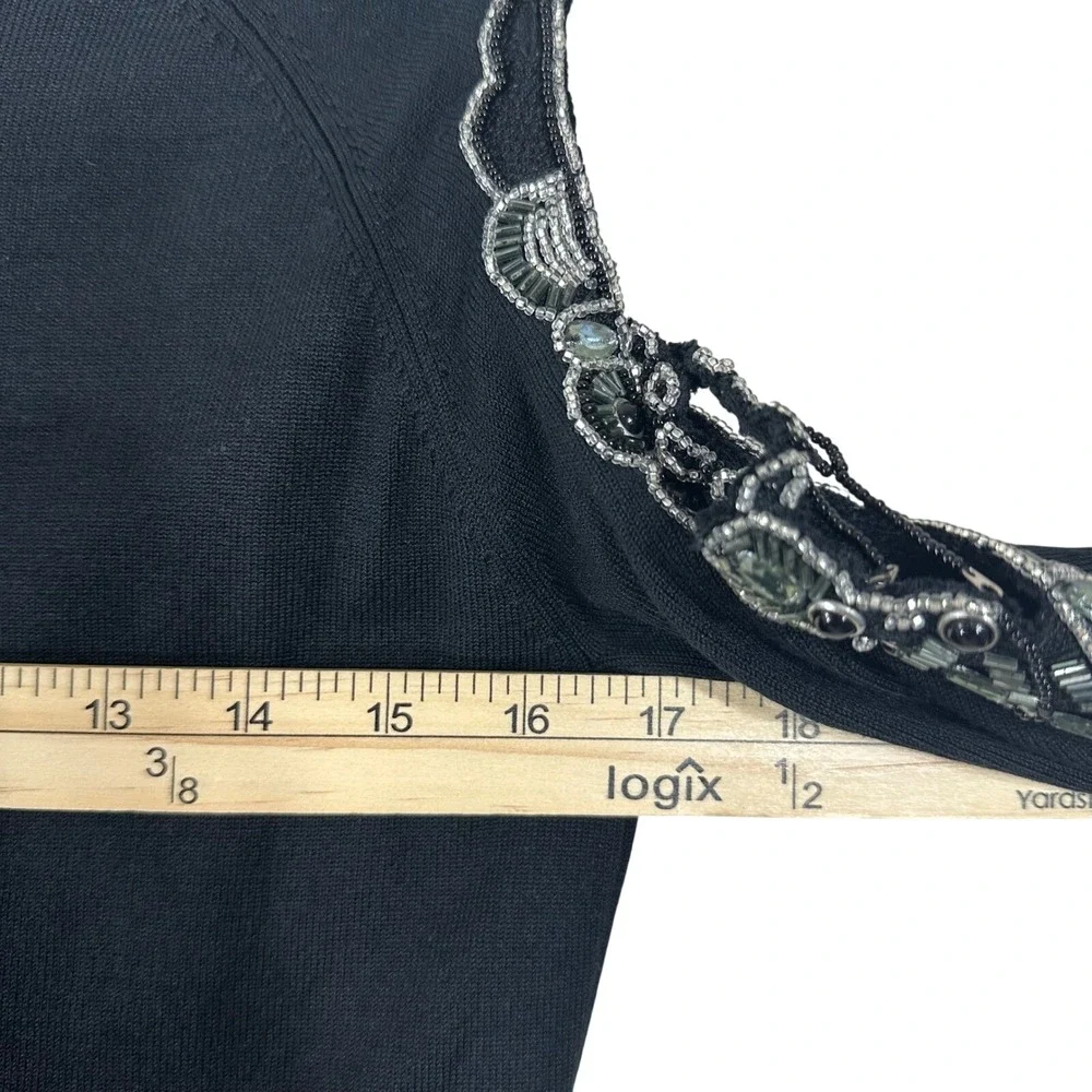 Cache Womens Silk Blend Cold Shoulder‎ Beaded Knit Top Black Size M Y2K